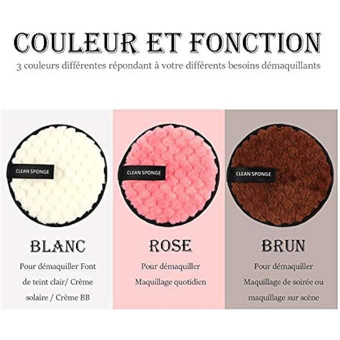 Vtrem (أبيض / وردي / بني) - وسادات إزالة المكياج القابلة لإعادة الاستخدام بـ 3 ألوان، كرات ناعمة لتنظيف الوجه، مناشف، قماش مزدوج الجوانب قابل للغسل، قماش إزالة المكياج من الألياف الدقيقة متعدد الوظائف، أبيض، وردي، بني - Image 2